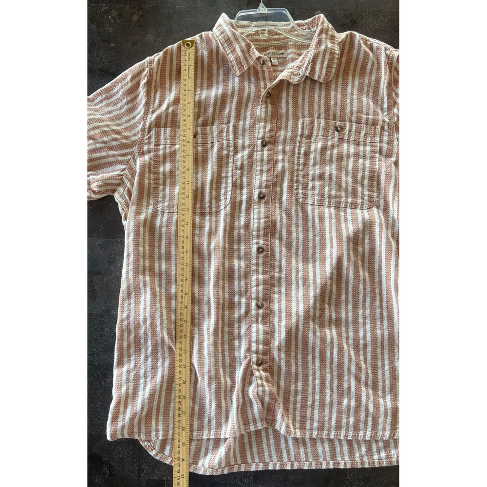 Toad&Co Mens XL Short Sleeve Button Down Shirt Red White Striped Cotton Blend - Picture 5 of 6